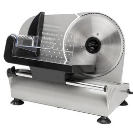 OlymStore Commercial Meat Slicer,150W Electric Food Slicer with 7.5" Stainless Steel Blades,Semi-Automatic Belt Driven Model,Adjustable Thickness for Household Use,Cuts Meat,Bread and Cheese