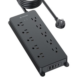 TROND Power Strip Surge Protector, Flat Plug 15ft Long Extension Cord, 10 Widely Spaced AC Outlets, 2 USB A & 2 USB C Ports, 4000J, ETL Listed, Wall Mountable, for Home Office Entertainment, Black
