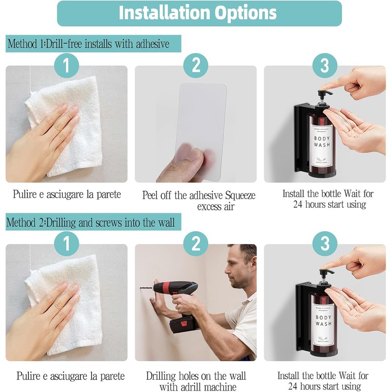 NICEME 1 x 300ml Plastic Soap Dispenser, Plastic Shampoo Dispenser