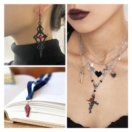 Sparkeads 24pcs Cross Charms for Easter Jewelry Making Black Enamel Crucifix Pendants with Rose Flower for Rosary Macrame Craft Bookmark Key Chain Bracelet Necklace Making