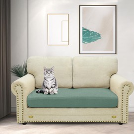 ZNSAYOTX Stretch Cushion Covers Sofa Loveseat Cushion Couch Seat Covers Slipcovers Soft Replacement Unique Pattern Furniture Protector with Elastic Bottom (Pea Green, 1 Pc 2-Seat Cushion Cover)