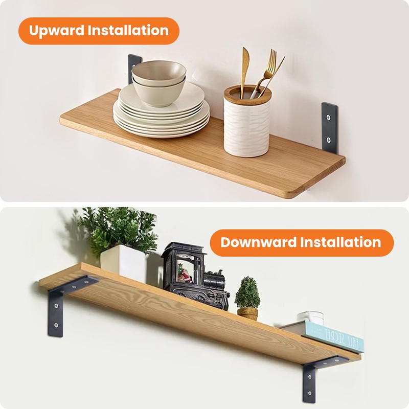 Heavy Duty Shelf Bracket, 5mm Thick Black Metal L-Shape Wall