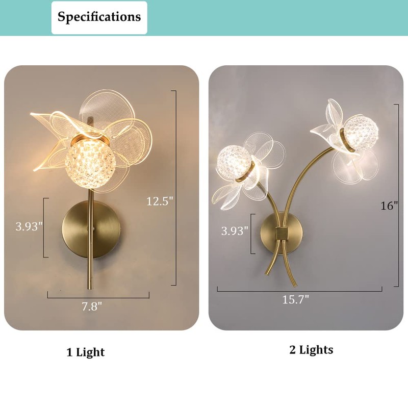 Flower Wall Sconce, LED Elegant Wall Light, Dimmable Wall Mount