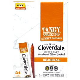 Cloverdale Tangy Snackers Summer Sausage Sticks, Individually Wrapped Summer Sausage Meat Snacks, Soft Bite Meat Sticks 1 Ounce, 24 Pack