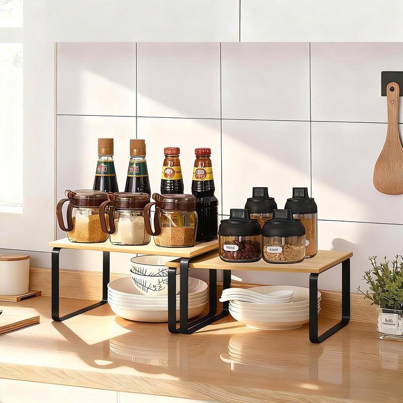 JMLHMXC Cabinet Storage Rack, 2-Piece Kitchen Countertop Shelf, Kitchen Storage