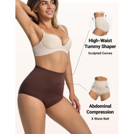 Loswie Incontinence Underwear for Women, Tummy Control Shapewear Women, Leakproof High Waisted Underwear Butt Lifting Panties Brown