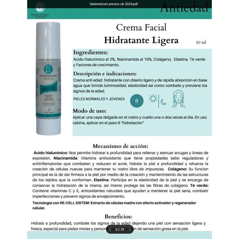Crema Facial Hidratante Ligera