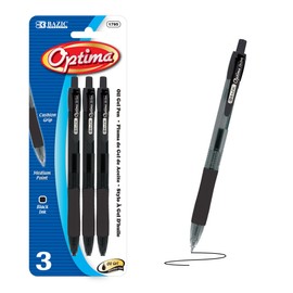 BAZIC Oil Gel Ink Retractable Pen Optima Black Color, 0.7 mm Medium Point Soft Grip Smooth Writing, for Office School (3/Pack), 1-Pack