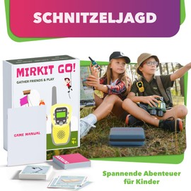 Mirkit Go 2 x Walkie Talkie Kids & 4 Games: Scavenger Hunt, Flag Conquest, Police, Hide and Seek Game! Outdoor Games for Children + Free Handcuffs