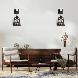 Sunnyin Wall Sconces Set of Two Plug in,Rustic Deer Dimmable Wall Sconce,Matte Metal Farmhouse Sconces Wall Lighting,Wooden Industrial Light Fixture,Black Wall Lamps for Living Room,Bedroom,Bedside