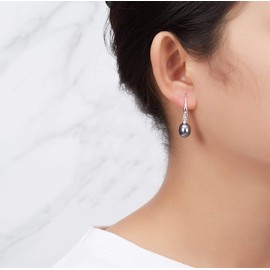 Philip Jones Sterling Silver Grey Pearl Drop Earrings Created with Zircondia® Crystals