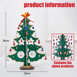 Geli Christmas Advent Calendar 2024 Tabletop Wooden Christmas Tree, 24 Days Christmas Countdown Calendar with Mini Santa Snowman Decoration for Boys, Girls and Kids Xmas Creative Gifts