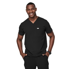 FIGS Leon Three-Pocket Scrub Top for Men - Black, 2XL