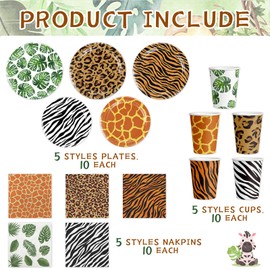 150 Pcs Jungle Animals Party Supplies - Plates, Napkins, Cups for Safari Party Favors (Serve 50)