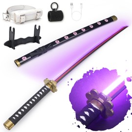 RENGENG Light Up Sword, 40 Inches Rechargeable Pre-Assembled Plastic Replica Anime Sword with Belt & Stand & Spinner