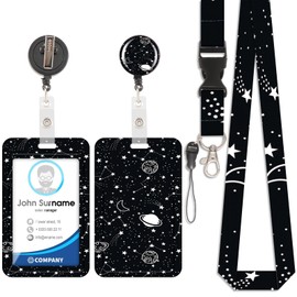 Card Holder with Cosmic Lanyard, ID Badge, Card Holder with Lanyard, Removable Lanyard with Retractable Clip for Business Cards, Entrance Cards, ID Cards