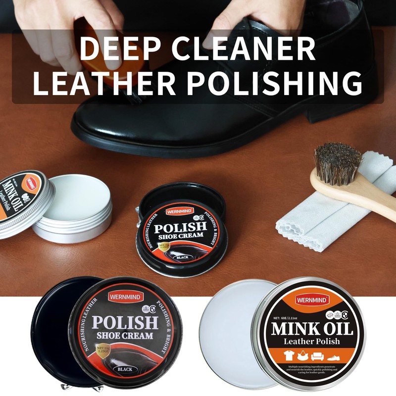 WERNMIND Mink Oil Black Shoe Polish Kit Boot Conditoner Care