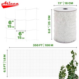 Trellis Netting 6.5 x 350 ft Heavy Duty Polyester Plant Support Netting White - 6 Inch Garden Rope Trellis on Roll - Mesh Twine for Growing Vine Climbing Plants, Flowers, Peas, and Tomatoes.