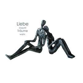 Casablanca Design Decorative Figure Sculpture - Decorative Figure Indoor - Dreaming - Dreaming Couple - Iron Silver 20 x 10.5 x 7 cm