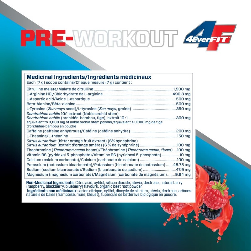 4EverFit Pre-Workout - All Natural, Creatine Free - Berry Delicious