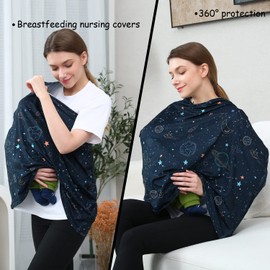Multi-use Nursing Cover Car Seat Covers for Babies - Breastfeeding Cover Carseat Canopy Cover (Navy Blue Space)