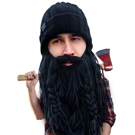 Beard Head Barbarian Roadie Beanie - Original Handmade Knit Hat and Removable Black Beard
