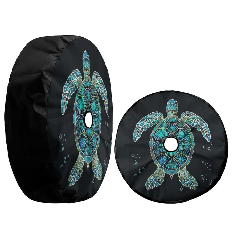 Turquoise Sea Turtle Spare Tire Cover with Backup Camera Hole