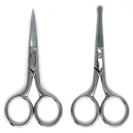 Professional Eyebrow Scissors, 3.5in Small Precision Scissors, 2 Pairs Hair Cutting Shears Round & Sharp Tip Scissors, Multi-Use Grooming Scissors for Facial Hair, Eyebrows, Beard, Nose, Moustache