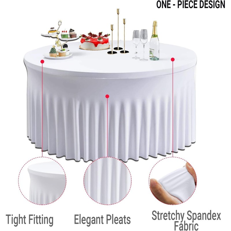 WedDecor White Table Cloth Skirt, 5ft x 2.5ft Pleated Round