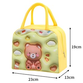 LHLZNB Three-Dimensional Cartoon Lunch Bags， Insulated Pack Lunch Bag for Kids Girls Boys, Portable Lunch Box Bag, Thermal Leak-Proof Cooler Bag for Work School Travel Picnic (Yellow Bear)