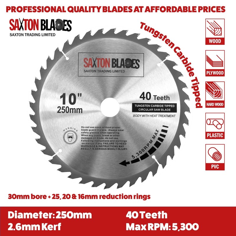 Saxton TCT Circular Wood Saw Blade 250mm x 30mm x