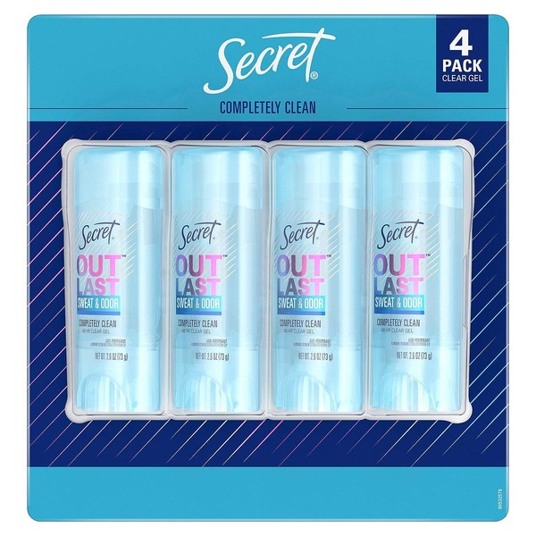 Secret Outlast Anti-Perspirant Deodorant Clear Gel Completely Clean - 2.7 oz, Pack of 4