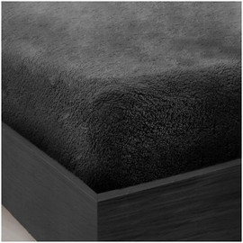 GC GAVENO CAVAILIA Teddy Bear Fleece Single Fitted Sheet - Single Bed Sheets Plain Thermal Warm Soft Cuddly Fluffy Bedding - Charcoal