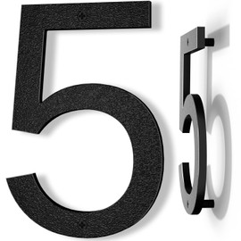 Yafimea 20 cm House Number, Black, Large Weatherproof Plastic House Number with Screw Mounting, 3D Floating Effect for Outdoor, Wall or Fence (5)
