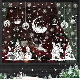 hllonn 260 PCS Christmas Window Clings Stickers, Christmas Window Decorations Reusable Santa Snowman Snowflake Winter Clings Holiday Decor, for Winter Wonderland Xmas Party Decor(9 sheets)