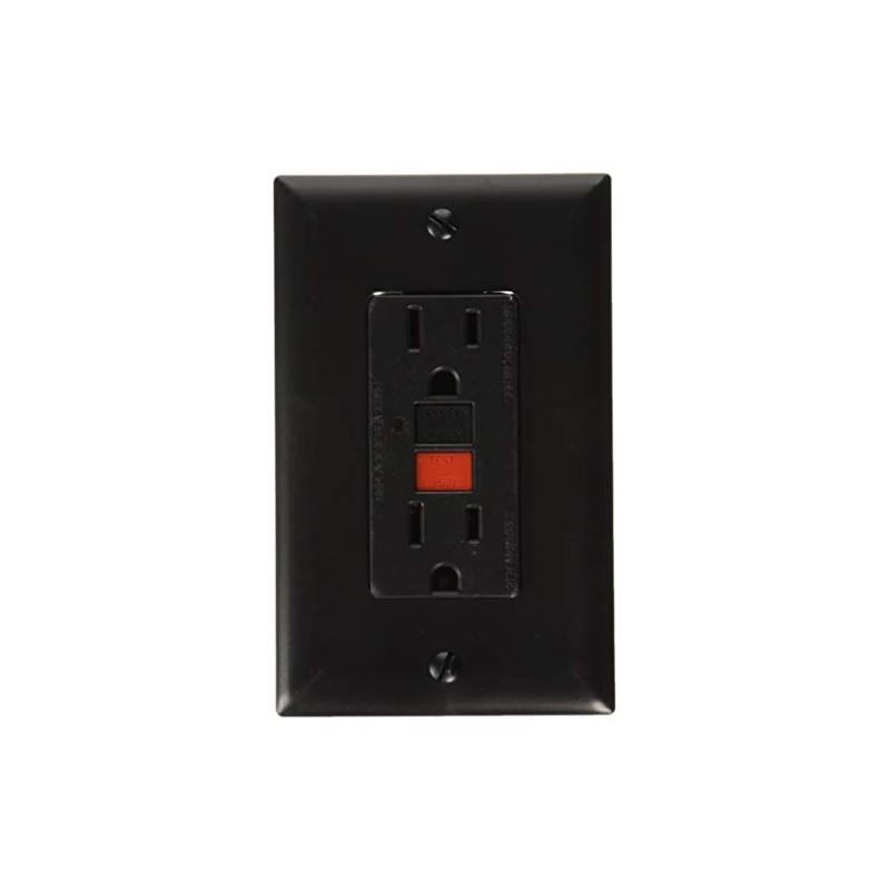 RV Designer S807, Dual Outlet GFCI with Cover Plate, Black,
