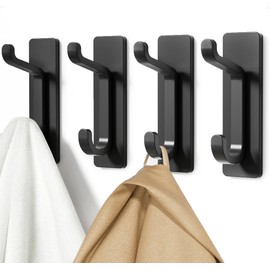 pickpiff Wall Hooks for Coat and Towel: 10LB Adhesive Door Hanger Stick on, Black 4 Pack