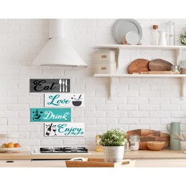 COLOR VALLEY ART - Turquoise Kitchen Decor Accessories, Teal Wall Art with Grey, Eat Drink Love Wooden Signs for Dining Room (Fresh Color)