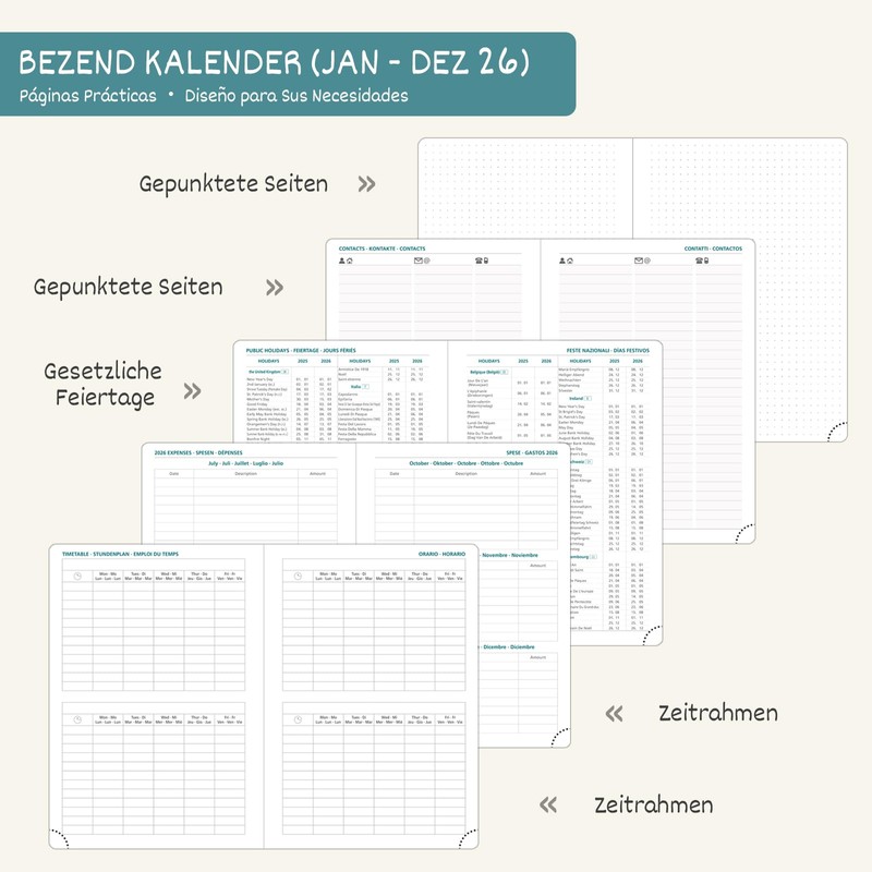 BEZEND Calendar 2026 Book Calendar A5 1 Week 2 Pages