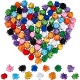 SUNNYCLUE 130Pcs Colorful Pom Poms Tinsel Pompom Bulk 1 Inch 25mm Multicolor Fibre Soft Fluffy Round Fuzzy Tinsel Ball Glitters Cat Kitten Chase Pompoms for Crafts DIY Art Christmas Party Decorations