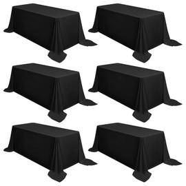 6 Pack Black Polyester Tablecloth 90 x 132 Inch Table Cloth for 8 Ft Rectangle Tables, Stain and Wrinkle Resistant Washable Fabric Table Cover for Wedding Buffet Party Events Banquet