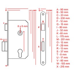 Aqbau® Door Lock Room Door Lock 90 / 50 mm DIN Left Room Door Locks with Key Room Door Mortice Lock Room Door Lock Bunbart Key Lock