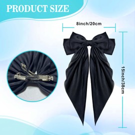 2 Packs Silky Satin Hair Bows, Big Bow Hair Clips for Women Girls Hair, Oversized Long Tail Hair Ribbons (1 White+ 1 Black)