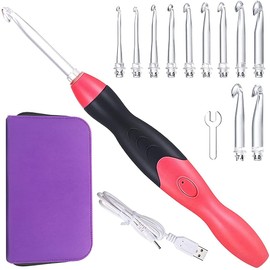 LOVE&WEAVING Lighted Crochet Hook Set - 11 Size Interchangeable Heads 2.5mm to 8.0mm with Latest Bag,USB Rechargeable LED Lighted Crochet Hook Set for Arthritic Hands (Violet)