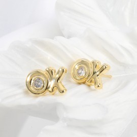 Letter Stud Earrings, 14K Gold Plated Ok Earrings, OK Word Cubic Zirconia Alphabet Earring Shiny Small Dainty Statement Stud Earrings for Women