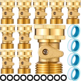 JaGely 10 Pack Brass Garden Hose Shut Off Valve 3/4'' Heavy Duty Solid Brass Water Hose Shut Off Valve Garden Hose Connector with 10 Extra Rubber Washers