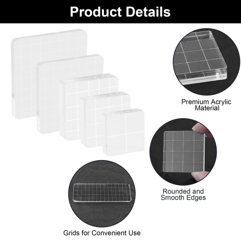 6 Pcs Stamp Blocks with Grid and Grip, Acrylic Clear
