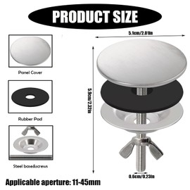 Pack of 2 Sink Kitchen Tap Hole Cover, Metal Sink Cover, 3-Piece Construction with Rubber Seal, Wing Nut Attachment, Silver