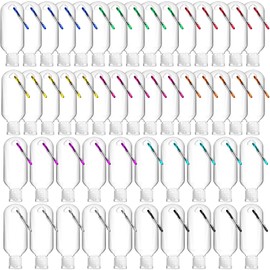 FairySandy 50 Pcs Traveling Bottles with Keychain 2oz Clear Plastic Hand Sanitizer Holder Keychain Empty Refillable Liquid Packing Container Squeeze Plastic Bottle with Lid,Rectangle