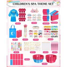 Suhine 10 Set Spa Party Supplies for Girls, Kids Satin Robes Nail Salon Kit Spa Kit Accessories for Birthday Party Favors (Blue, Rose Red)